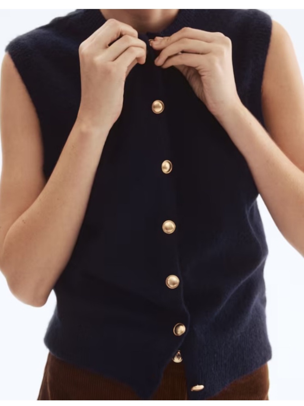 H&M Fine Knit Sweater Vest Navy Blue (Gold Buttons) Sleeveless Women’s Small